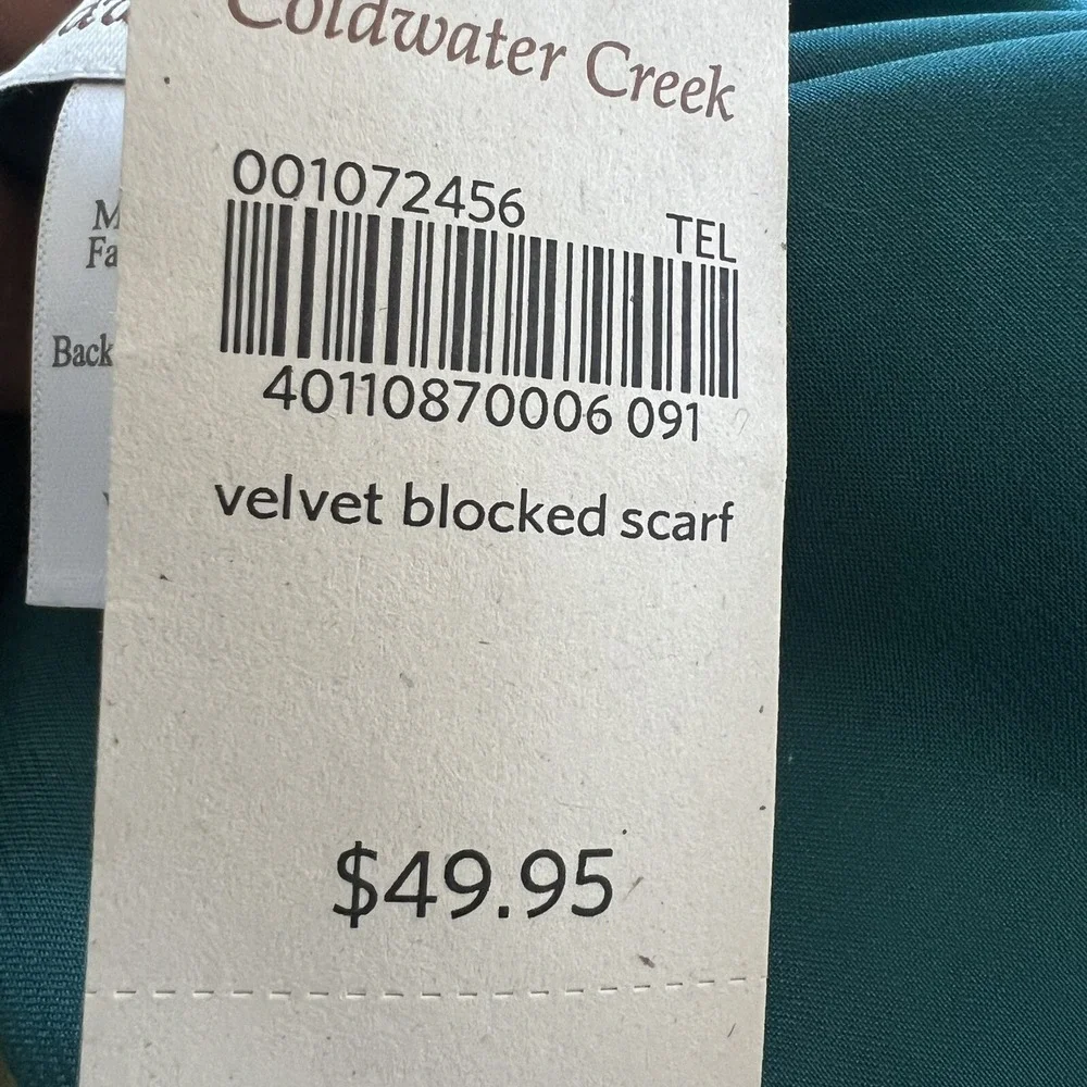 NWT Coldwater Creek‎ Green Velvet Satin Blocked Scarf Green Lots Of 2